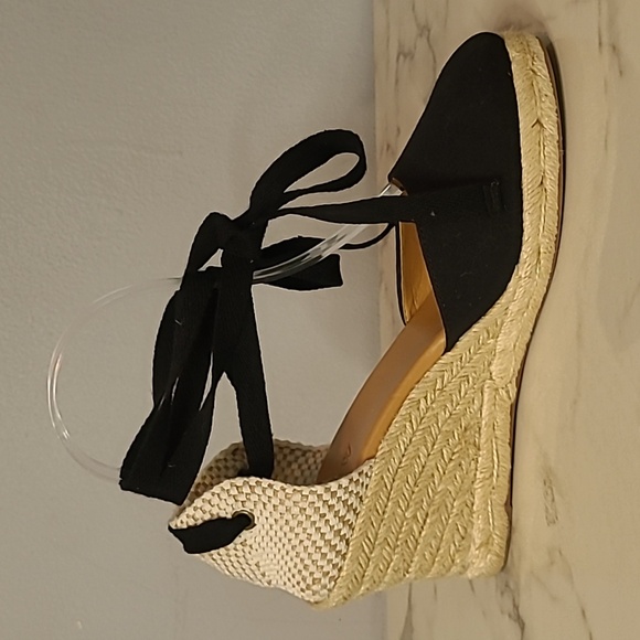 J. Crew Black Jute Closed Toe Wedges Espadrilles Sandals Sz 8 Boho Classic Chic - Picture 4 of 13